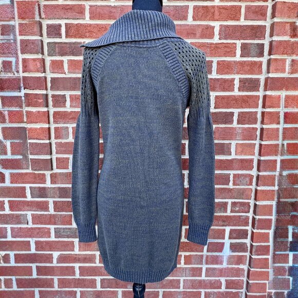 Prana Archer Sweater Dress Medium Green Pockets Snap Cowl Collar Cozy Organic - Picture 3 of 8